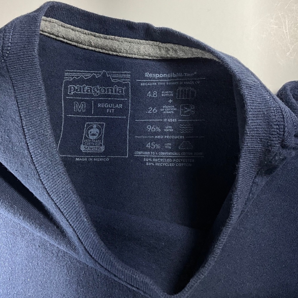 Patagonia Mens Responsibili-Tee Navy Blue P-6 Logo Graphic T-Shirt Medium - Picture 3 of 6